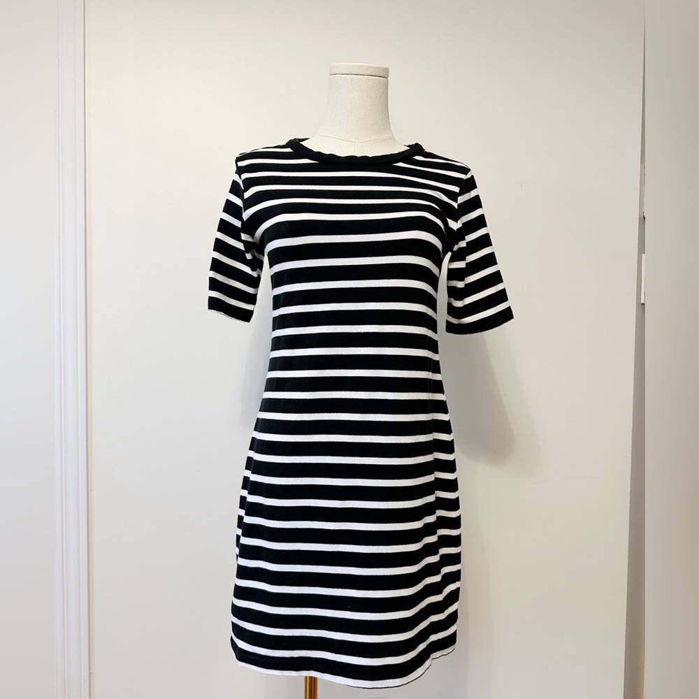 Womens basic black and white stripes summer t shirt dress size small